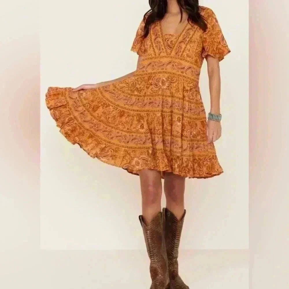 Patrons of Peace NWT Toluca Tiered Orange Paisley Peasant Toluca M - Picture 2 of 11